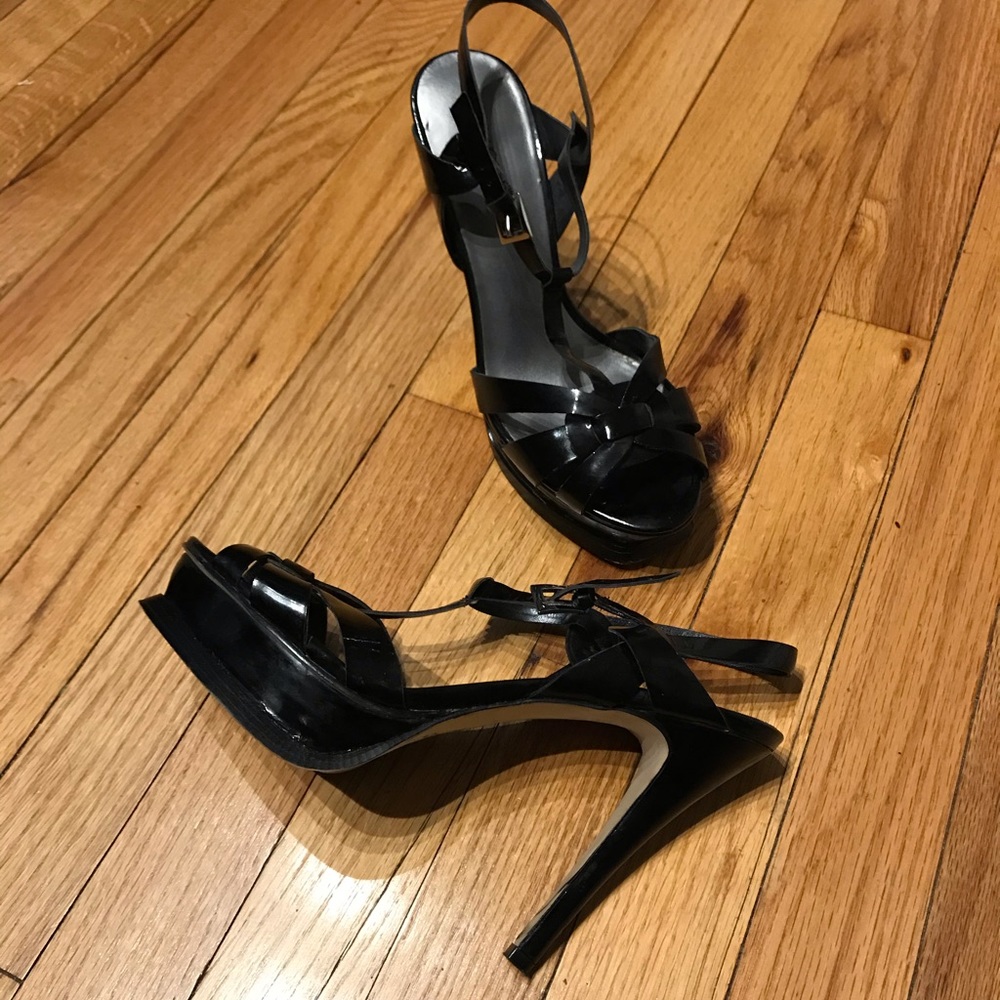 RSVP Leather Platform Glossy Crisscross Straps Sandals Heels Platforms 8 black